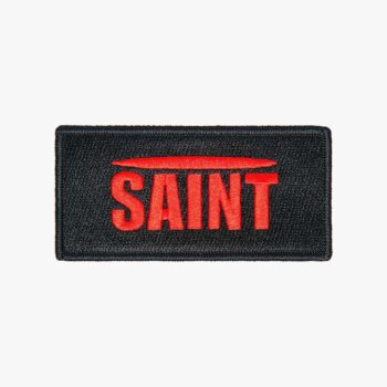 SAINT special forces tactical Velcro patch in black with red embroidered logo