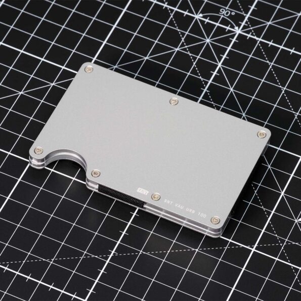 Slim brushed silver SAINT tactical wallet made from anodized aluminum alloy